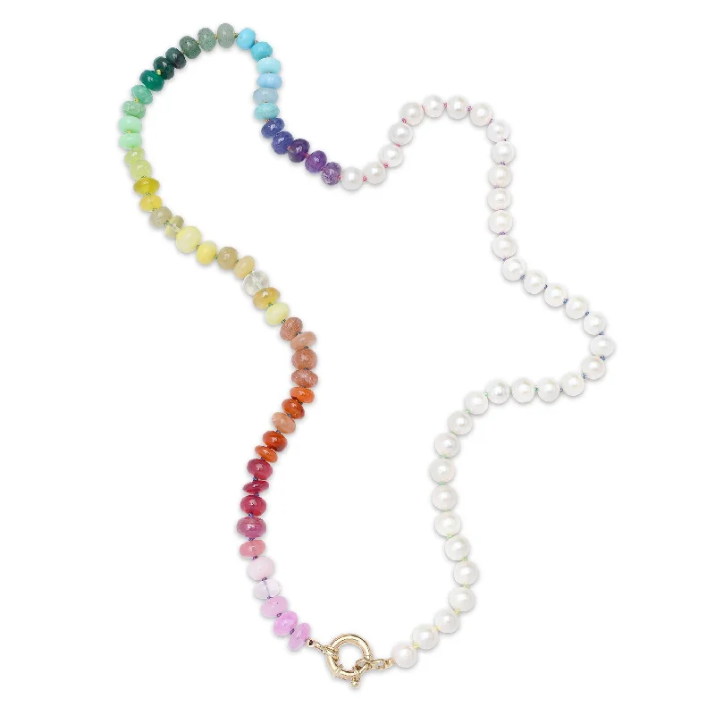 Women’s colored gemstone necklace-Exclusive Milestones x Encirkled 50/50 Pearl & Semiprecious Beaded Necklace