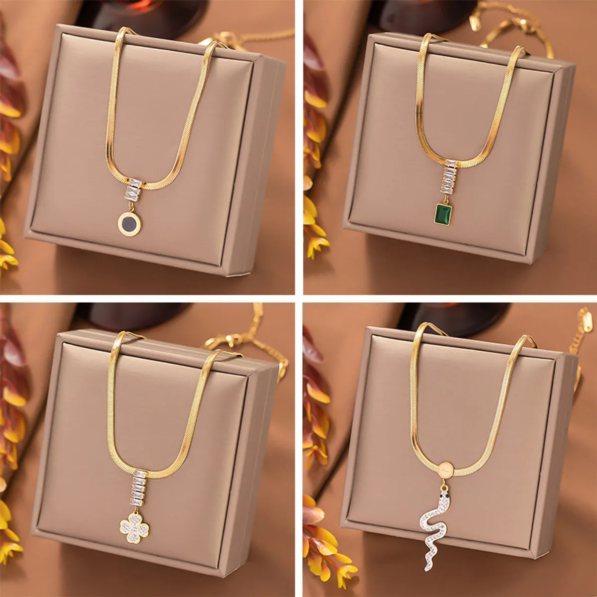 Women’s vintage necklace-Elegant Simple Style Geometric Snake Titanium Steel Plating Inlay Zircon Pendant Necklace