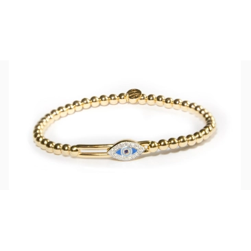 Women’s precious stone bracelet-Hulchi Belluni 18K Yellow Gold Evil Eye Stretch Bracelet