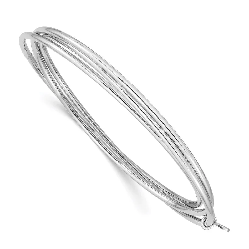 Women’s adjustable bangle-Sterling Silver Rhodium Plated Polished Intertwined Bangle Bracelet-WBC-QB701