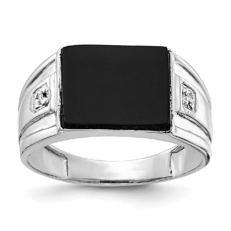 Women’s rose gold wedding ring and engagement ring set-14K White Gold Men's Real Diamond and Black Onyx Signet Ring