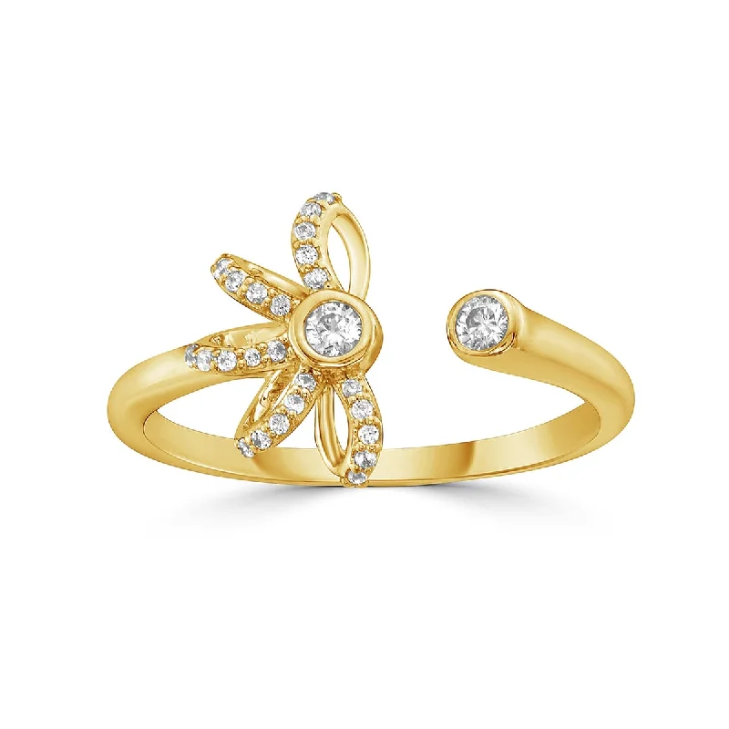 Women’s solitaire engagement ring-Diamond Flower Toi Et Moi Ring