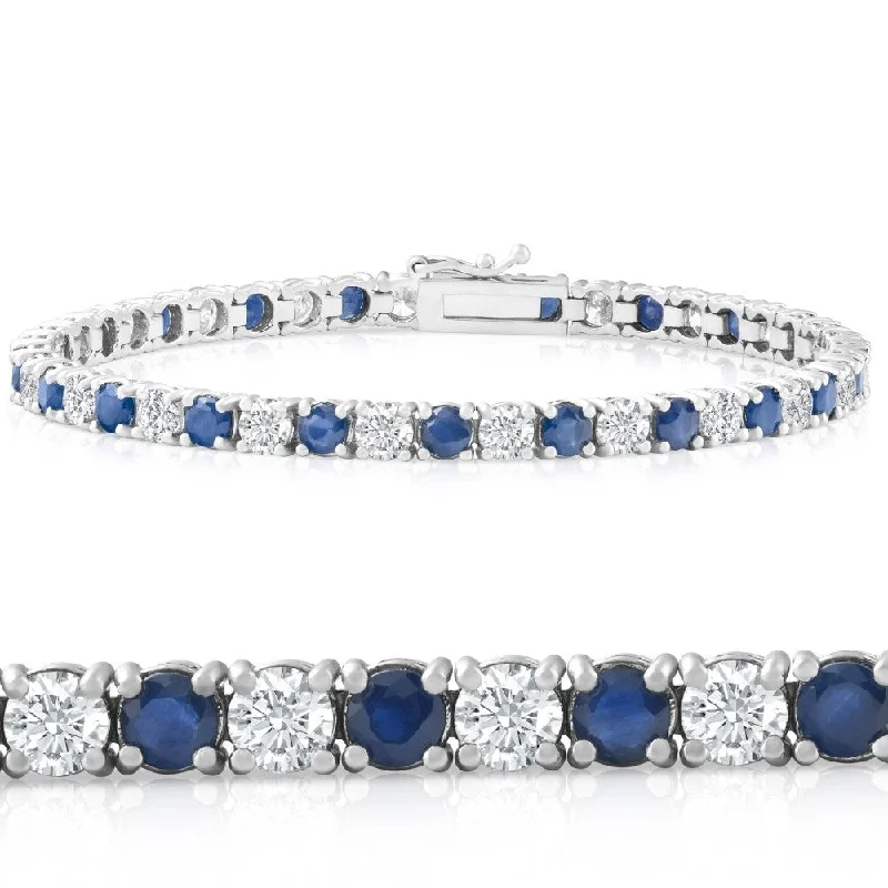 Women’s vintage bracelet-8 Ct Blue Sapphire & Diamond Tennis Bracelet 14k White Gold