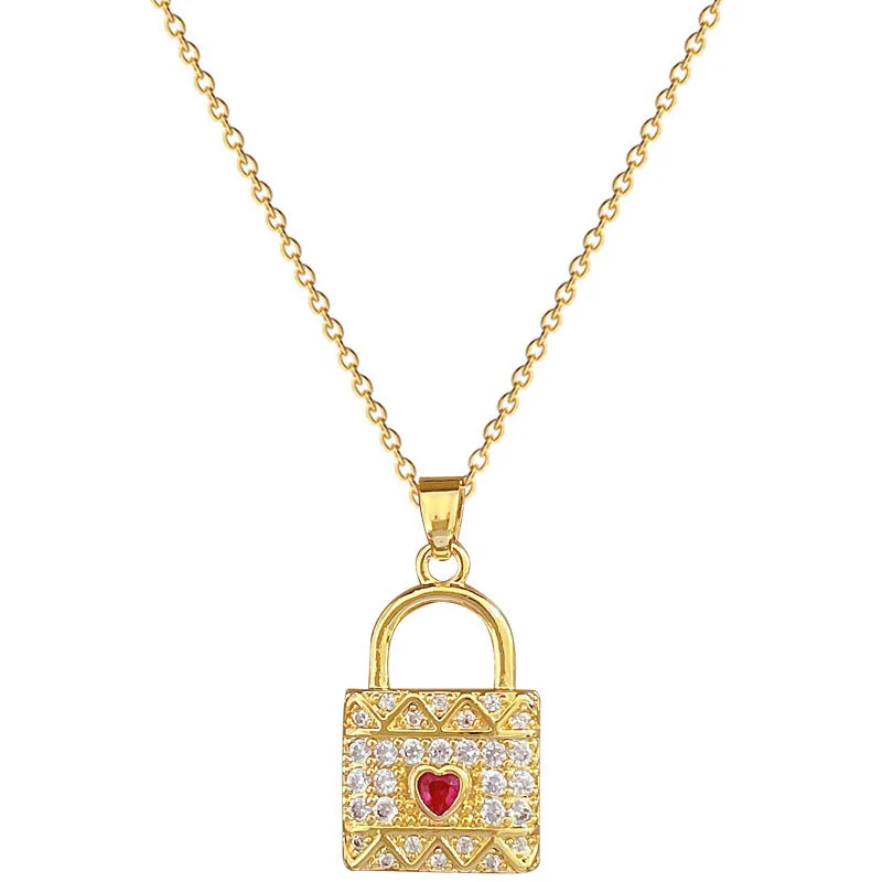 Women’s crystal drop necklace-Classic Style Streetwear Heart Shape Lock Titanium Steel Copper Inlay Artificial Gemstones Gold Plated Pendant Necklace